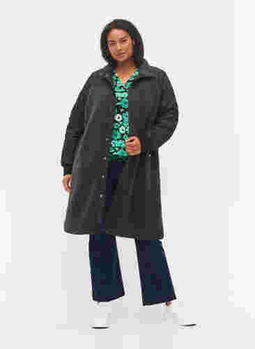 Quiltet jakke med teddy og knaplukning, Black Comb, Model image number 2