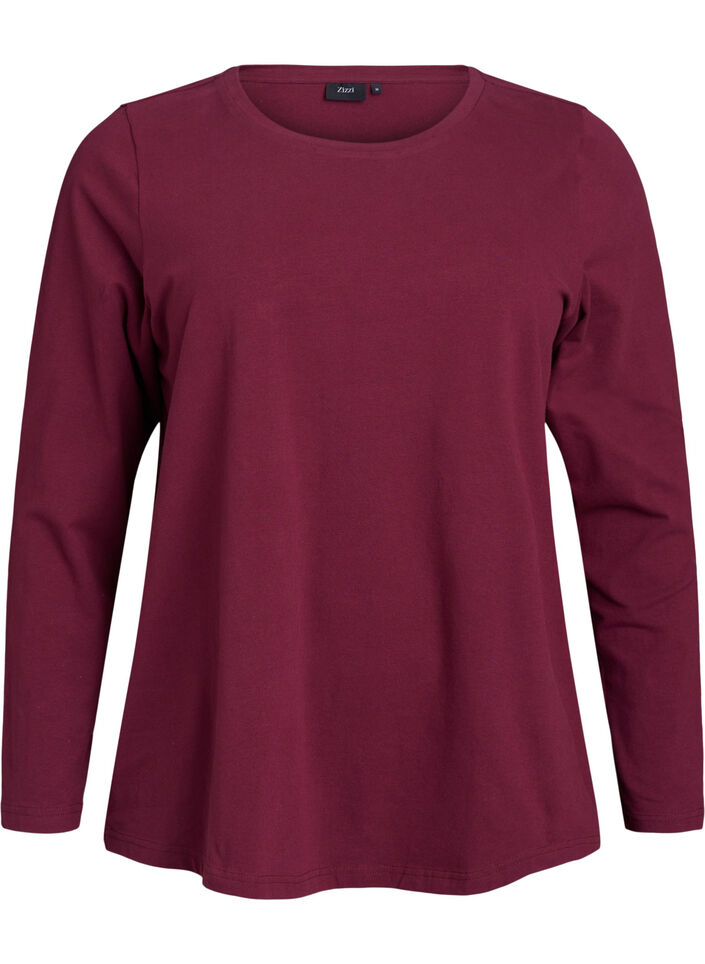 Basis jerseybluse med lange &aelig;rmer, M&oslash;rk Bordeaux, Packshot image number 0