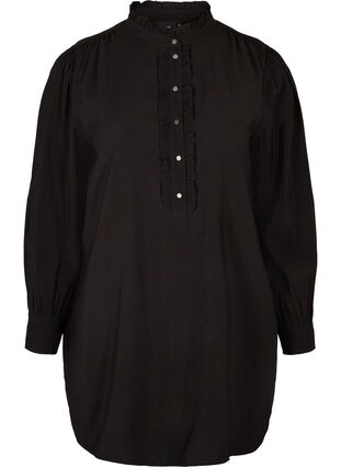 Tunika med knapper og flæsedetaljer , Black, Packshot image number 0