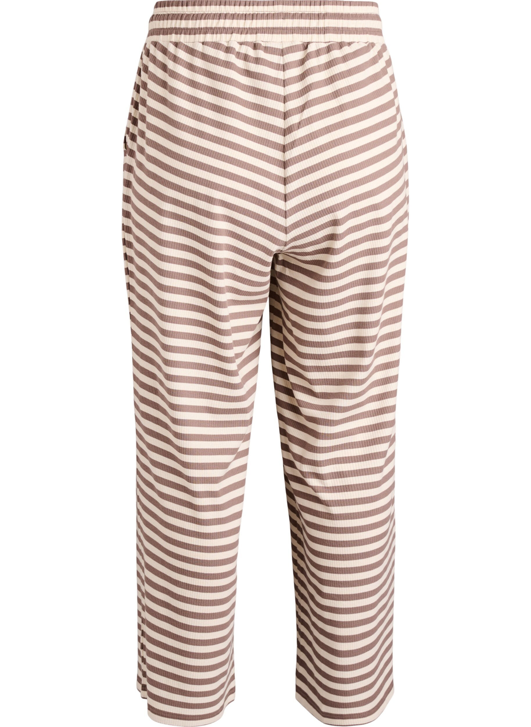 ZizziStribede natbukser med h&oslash;j talje og brede ben, Beige, Packshot image number 1