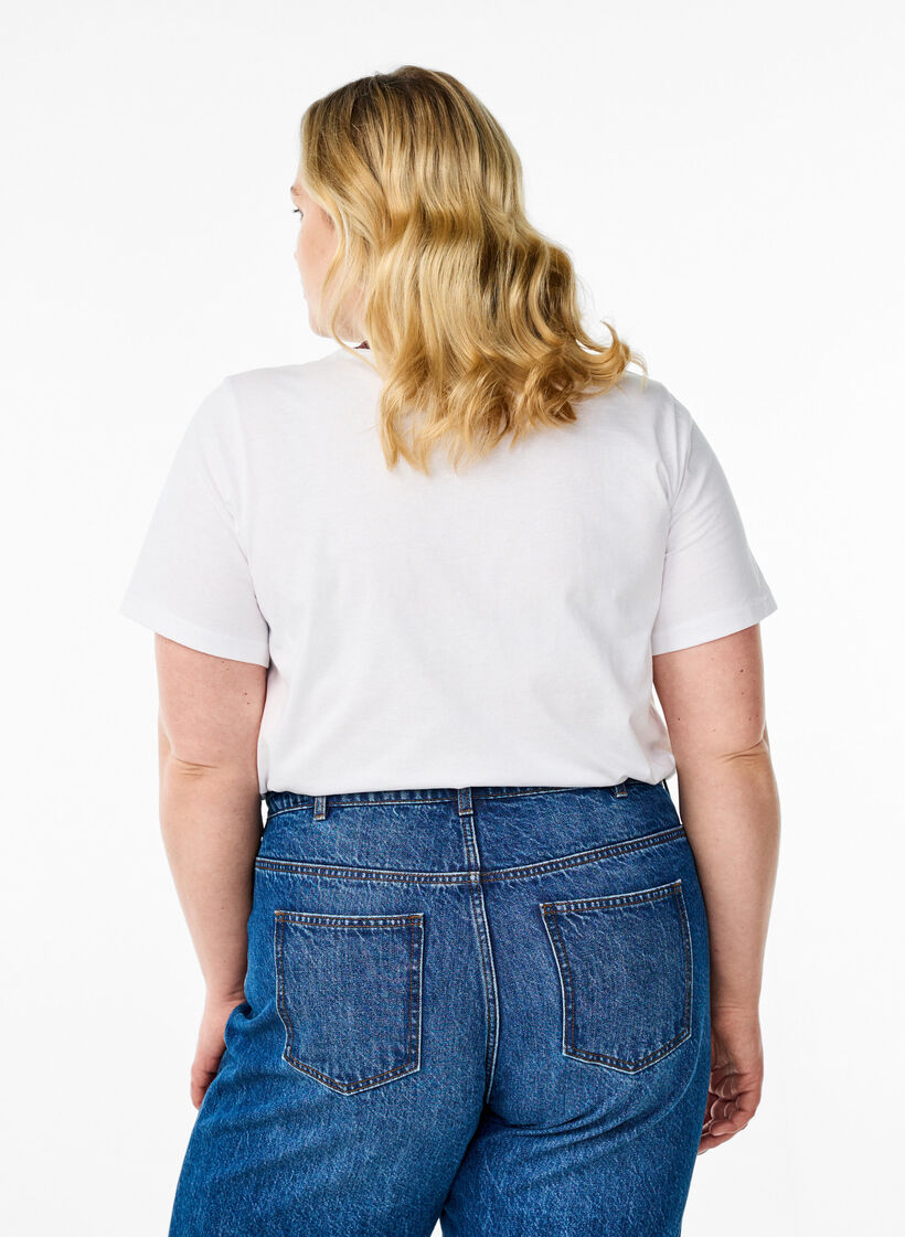 T-shirt med tekstprint og kontrastkant, Hvid, Model image number 2