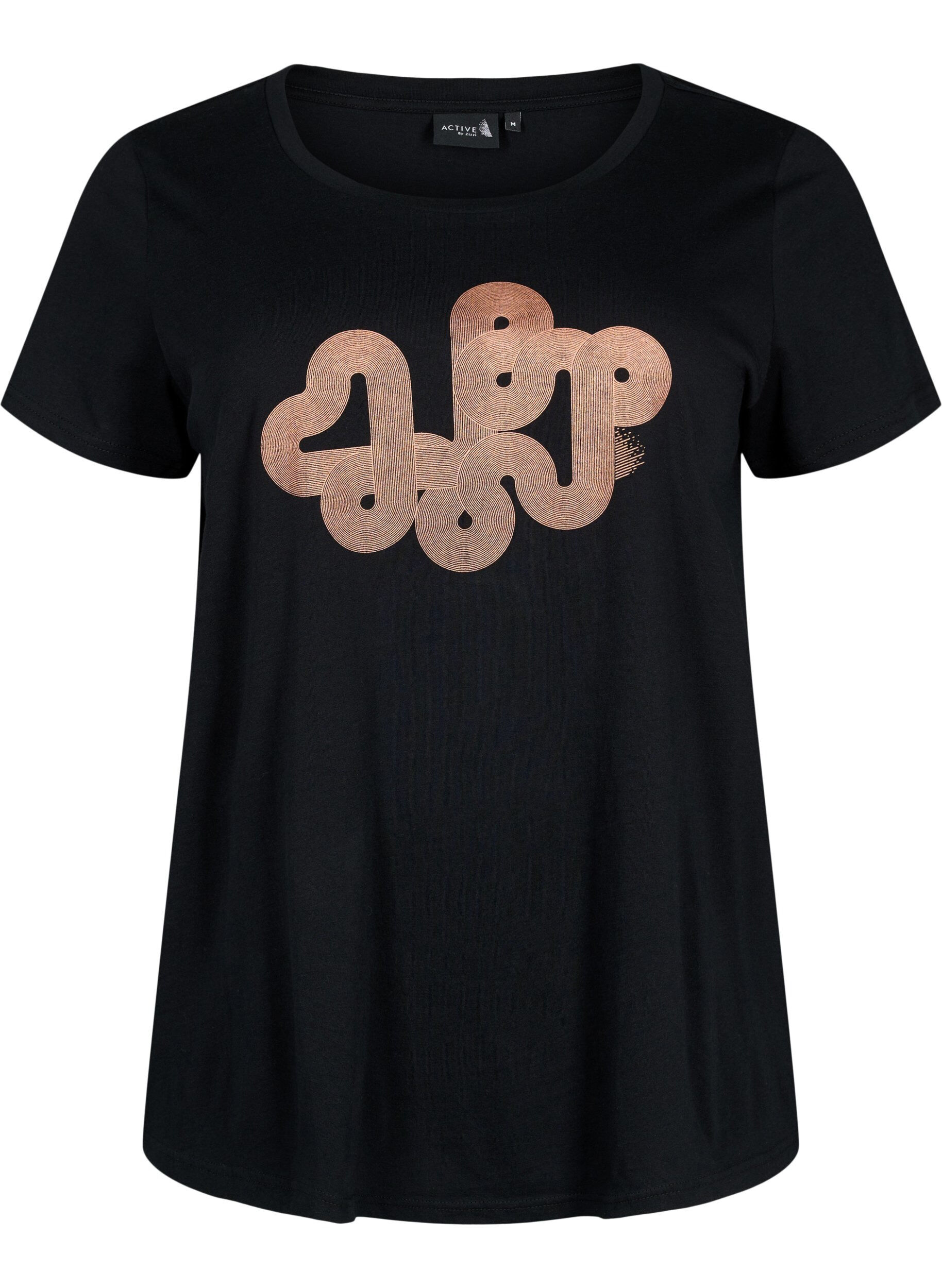 Zizzi Tr&aelig;nings t-shirt med print, Black w. Graphics, Packshot image number 0