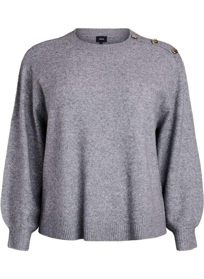Strikbluse med knapdetalje, Gr&aring;, Packshot image number 0