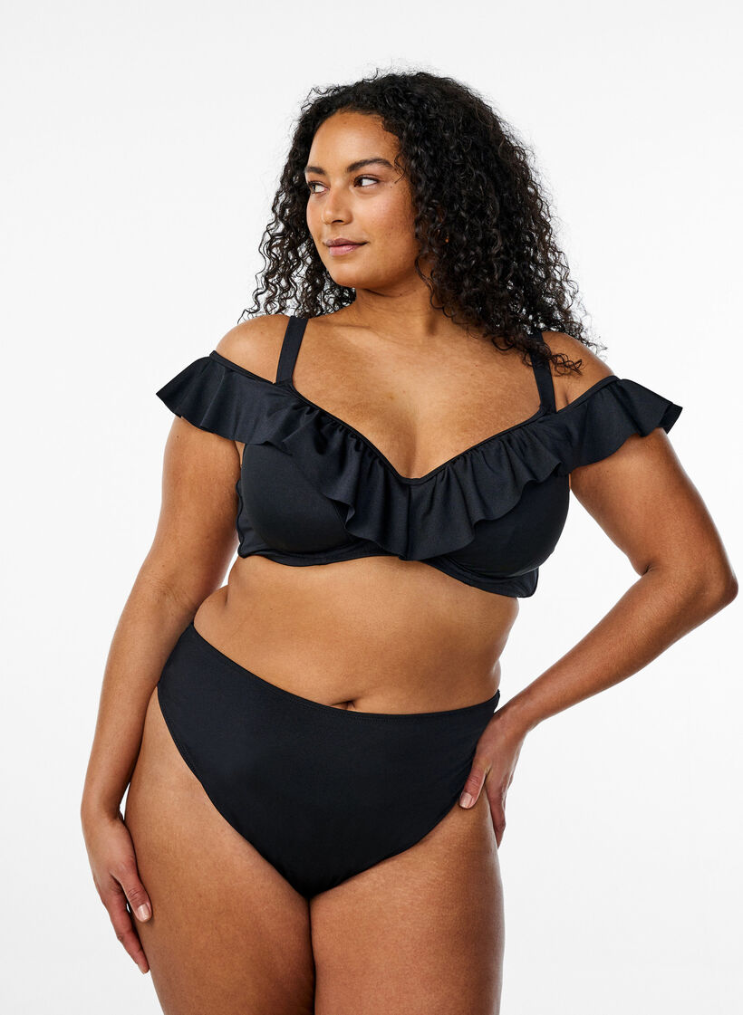 Bikini top med fl&aelig;ser og b&oslash;jle, Sort, Model image number 1