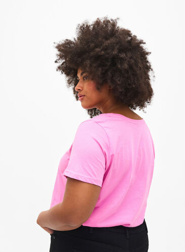 T-shirt i bomuld med print og rund hals , RoseBloom W. Love, Model image number 1