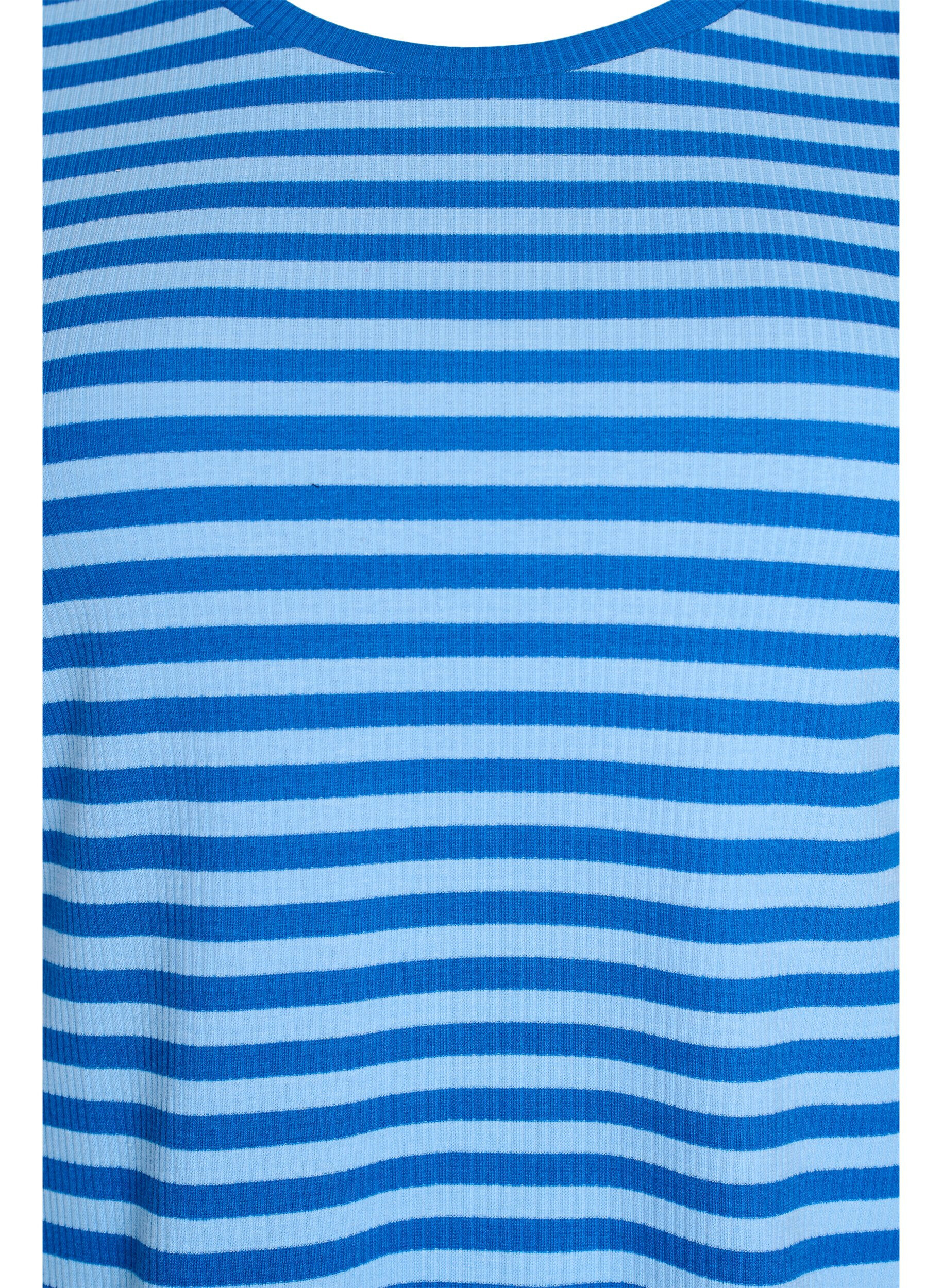 ZizziStribet t-shirt med ribstruktur, Bl&aring;, Packshot image number 2