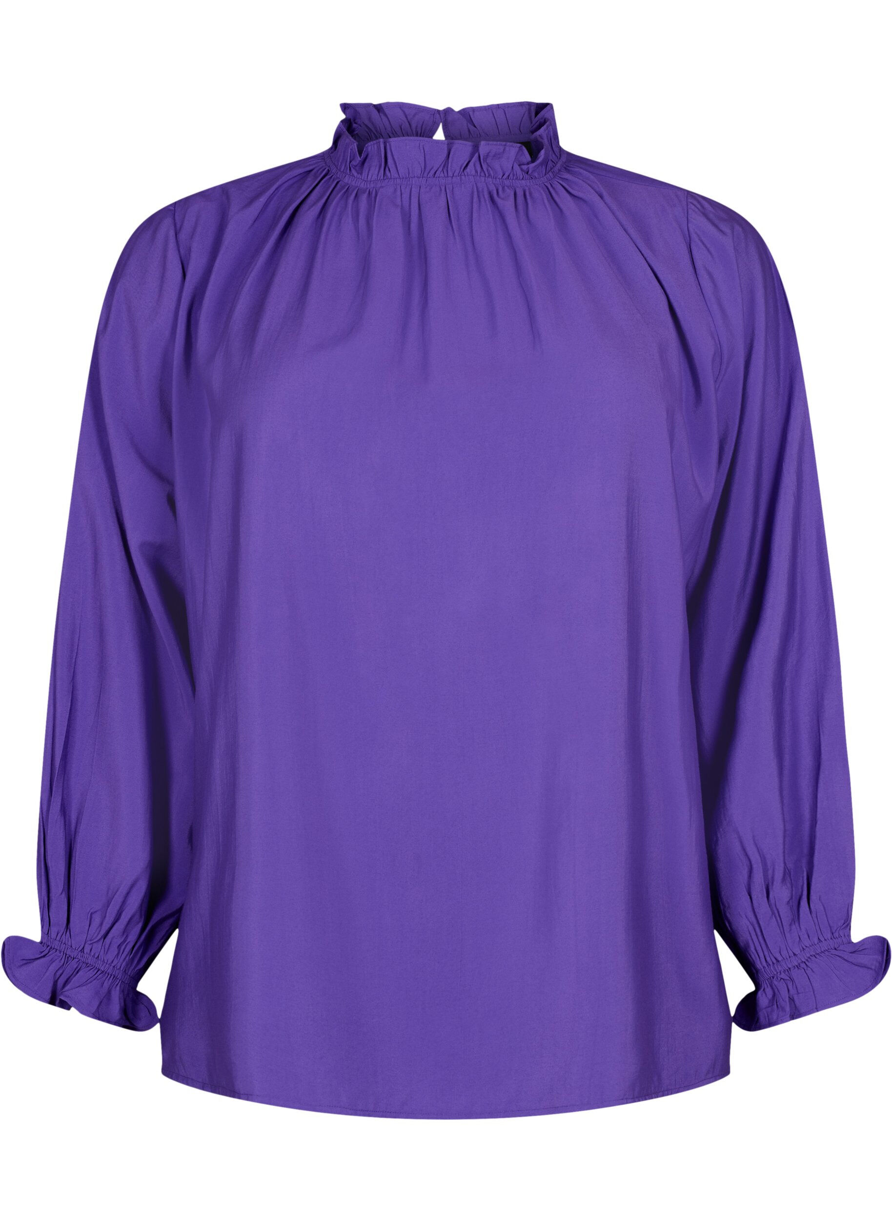 Zizzi Lang&aelig;rmet viskosebluse med fl&aelig;ser, Prism Violet, Packshot image number 0