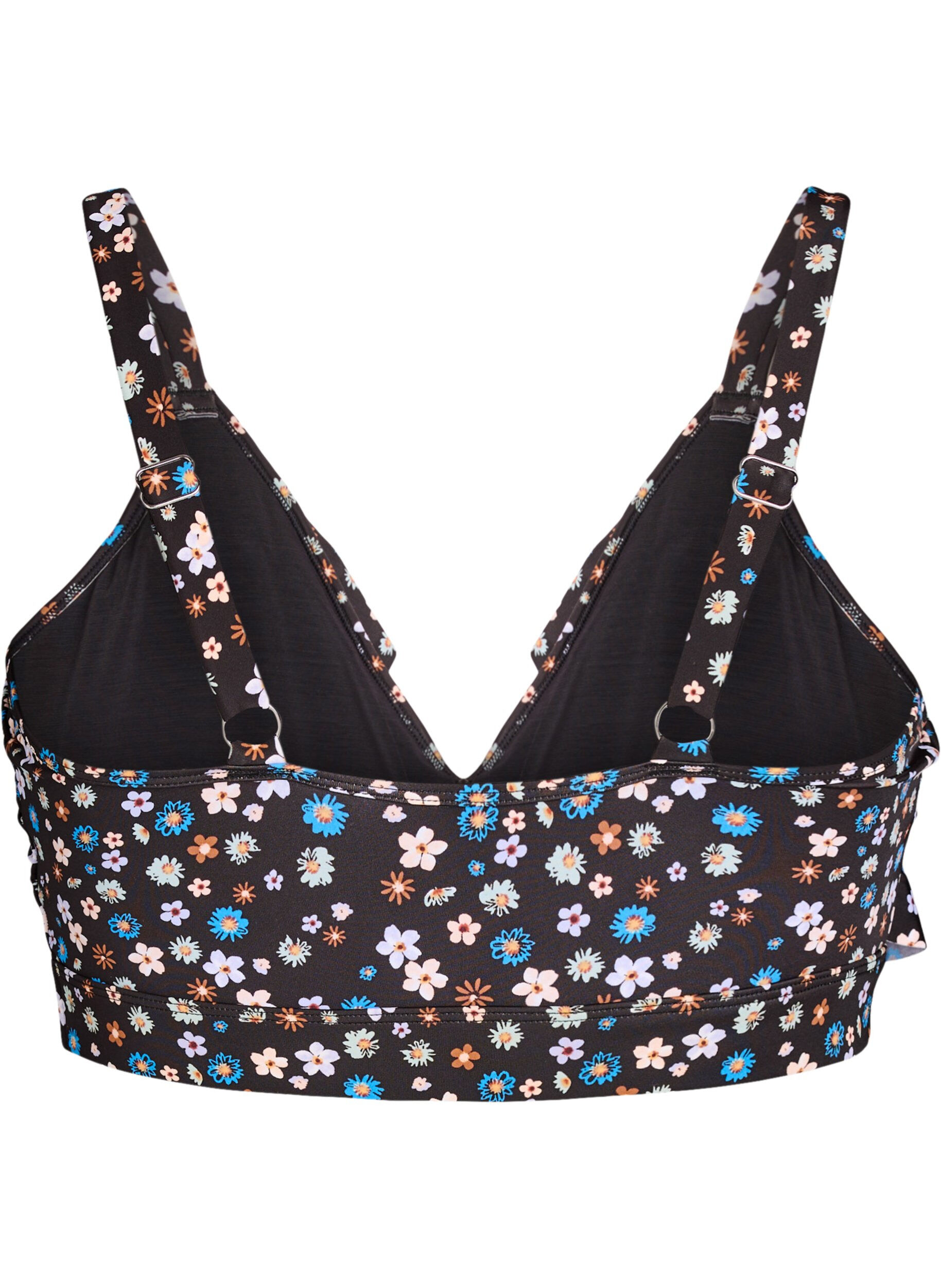 Zizzi Blomstret bikini bh med fl&aelig;sedetaljer, Brun, Packshot image number 1