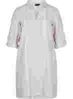 Kjole med v-udskæring og krave, White Taupe Stripe