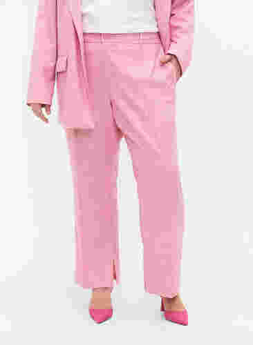 Melerede bukser med elastik og knaplukning, Rosebloom, Model image number 2