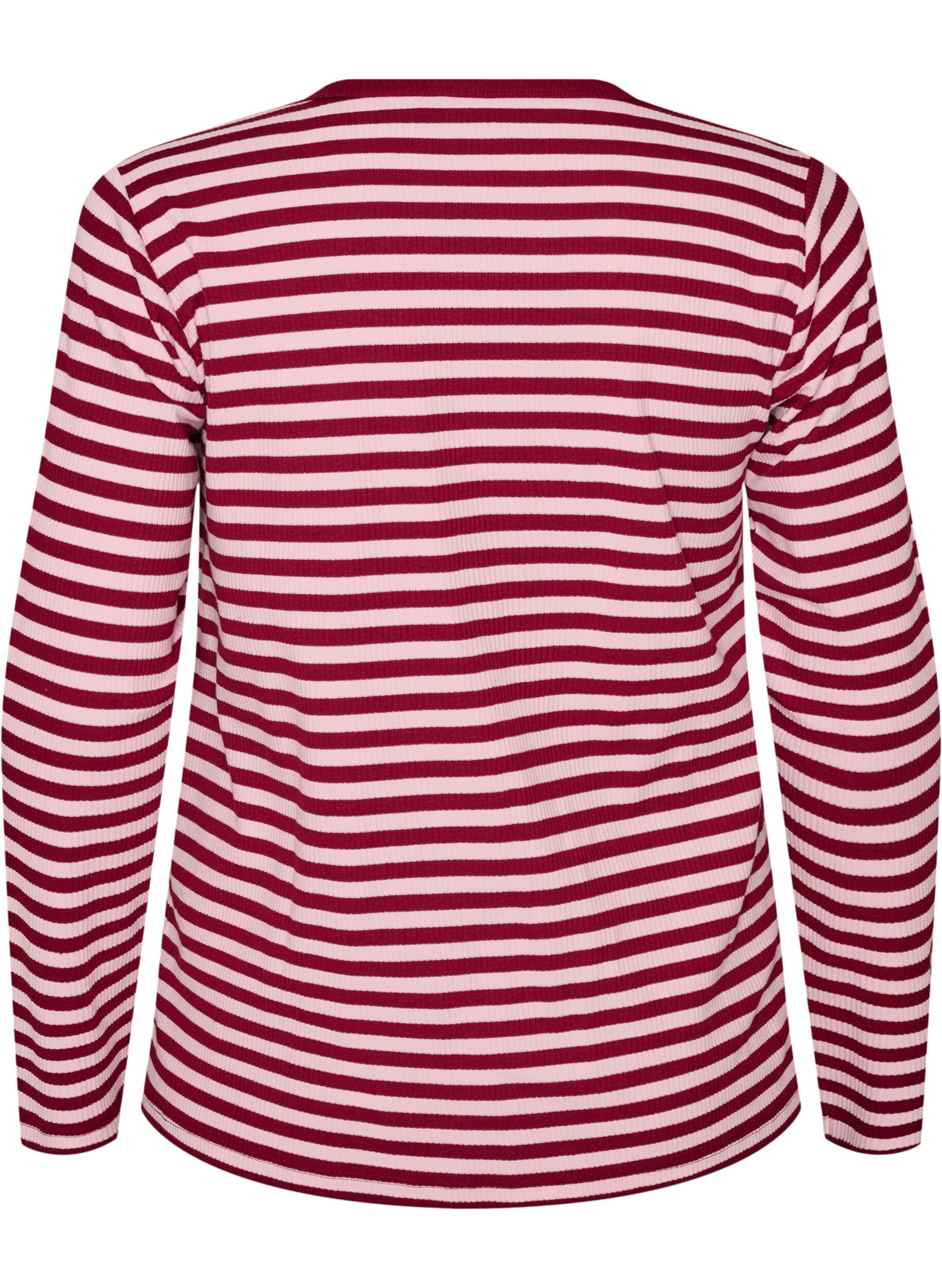 ZizziStribet bluse med lange &aelig;rmer, Lyser&oslash;d, Packshot image number 1