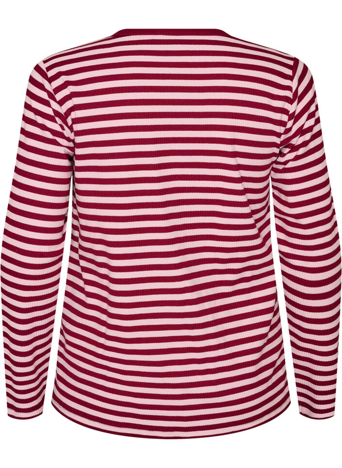 Stribet bluse med lange &aelig;rmer, Lyser&oslash;d, Packshot image number 1