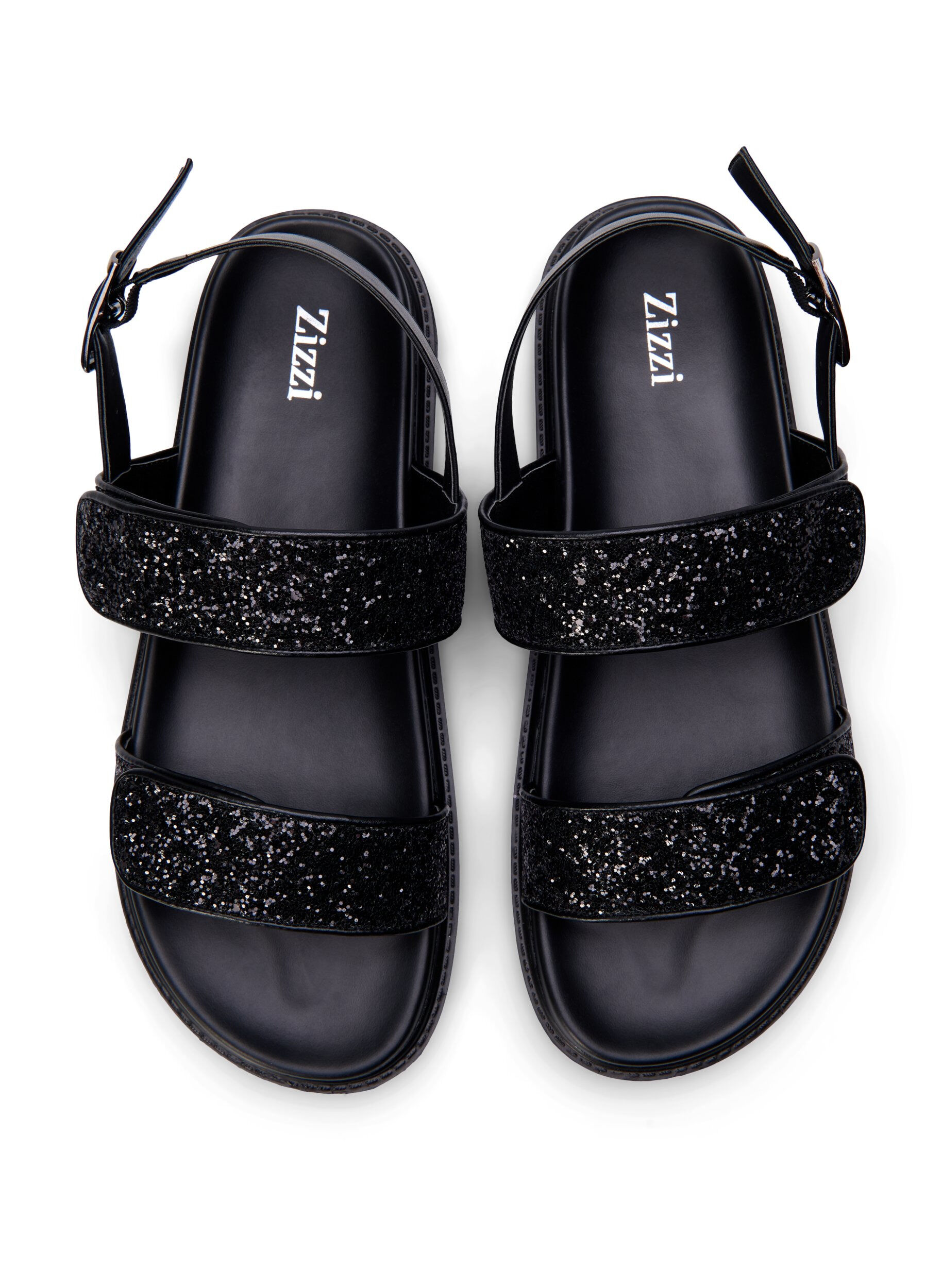 Zizzi Wide fit - Glitter sandal med velcrolukning, Sort, Packshot image number 2
