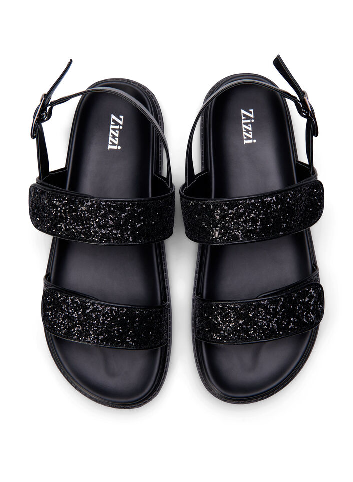 Wide fit - Glitter sandal med velcrolukning, Sort, Packshot image number 2