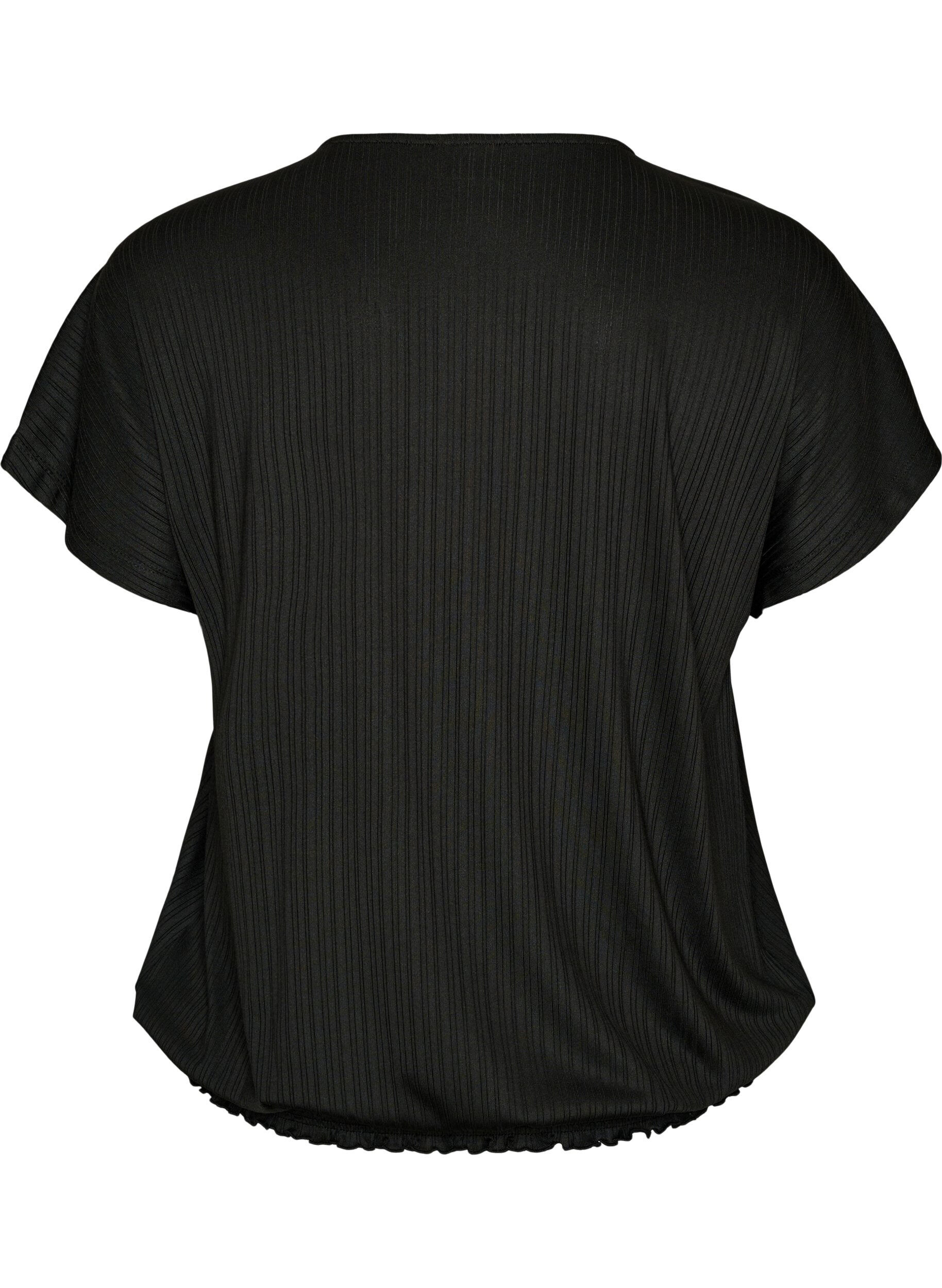 ZizziJerseybluse med strukturstriber og smockkant, Sort, Packshot image number 1