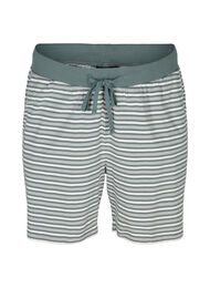 Løse bomulds shorts med striber, Balsam Green w.Egret