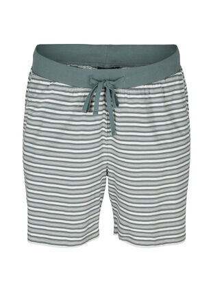 Løse bomulds shorts med striber, Balsam Green w.Egret, Packshot image number 0