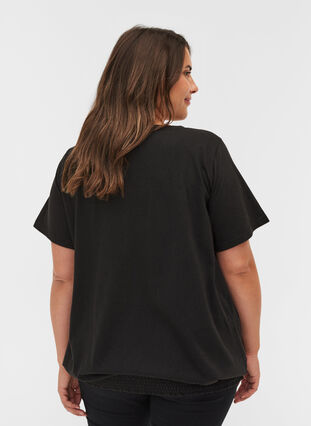 T-shirt med smock i økologisk bomuld, Black, Model image number 1