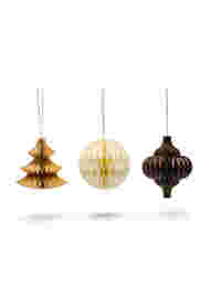 3-pak julepynt med magnetlukning, Brown Comb/Glitter