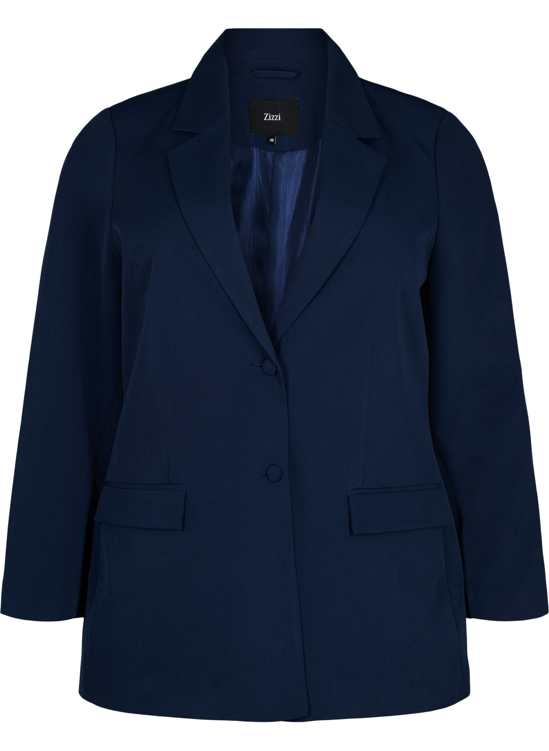 Zizzi Klassisk blazer med knaplukning, Navy Blazer, Packshot image number 0