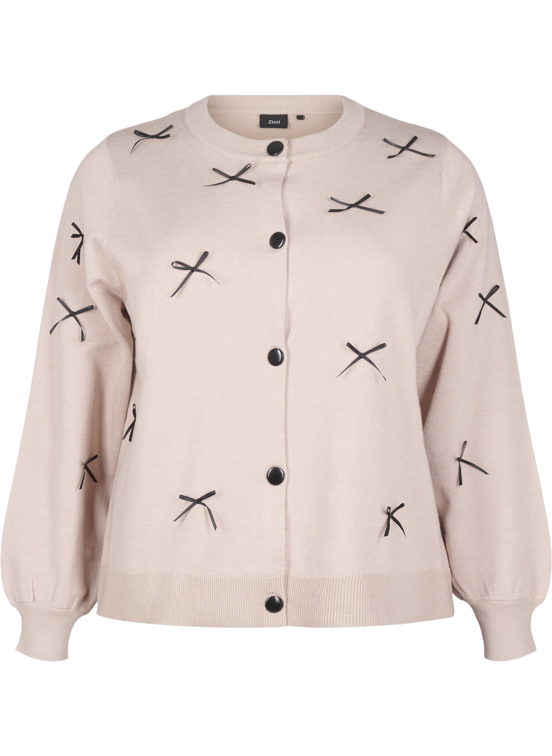 Zizzi Strikcardigan med sl&oslash;jfer, Simply T. Black Bows, Packshot image number 0