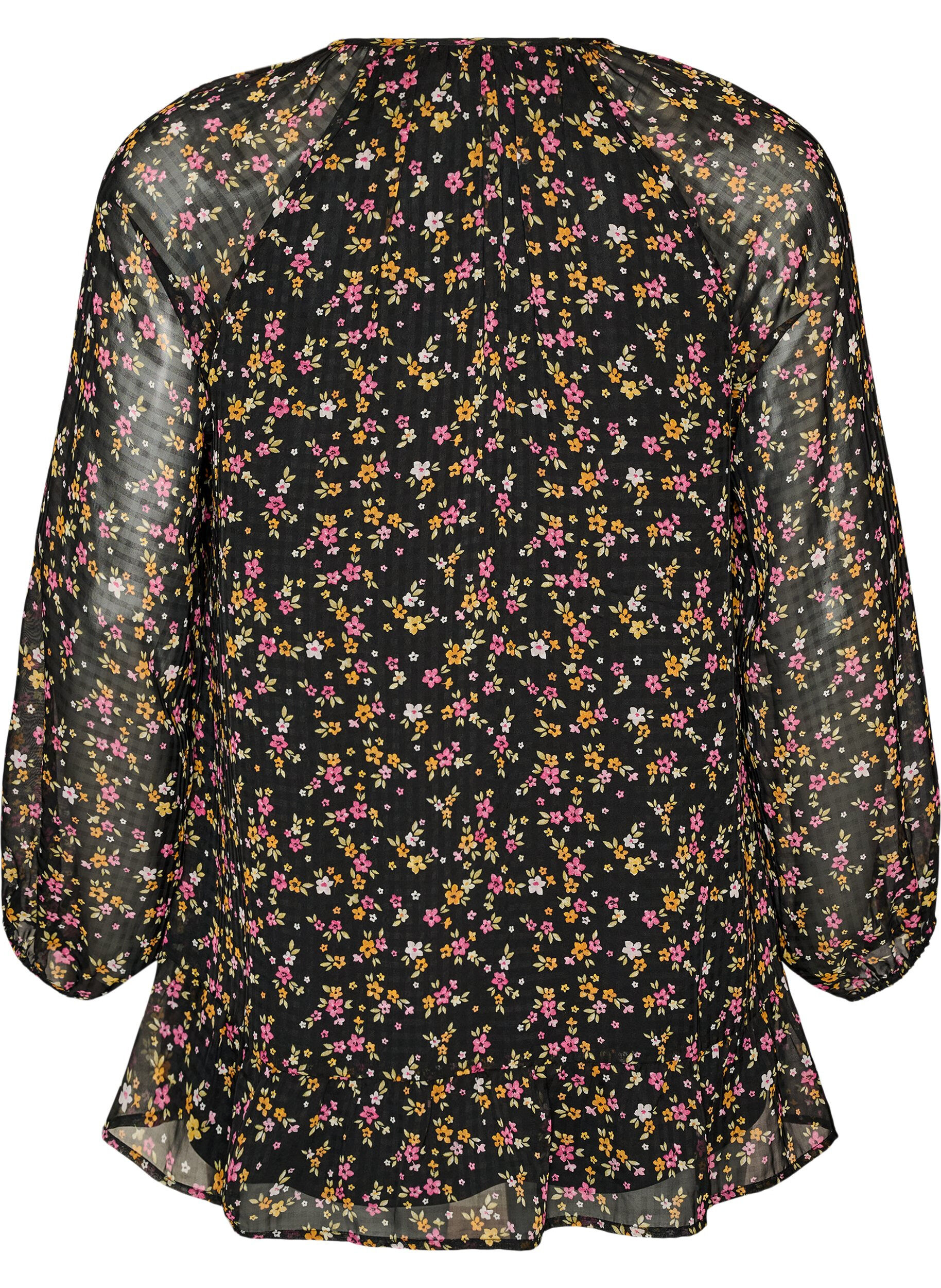 ZizziTunika med blomsterprint og A-form, Sort, Packshot image number 1