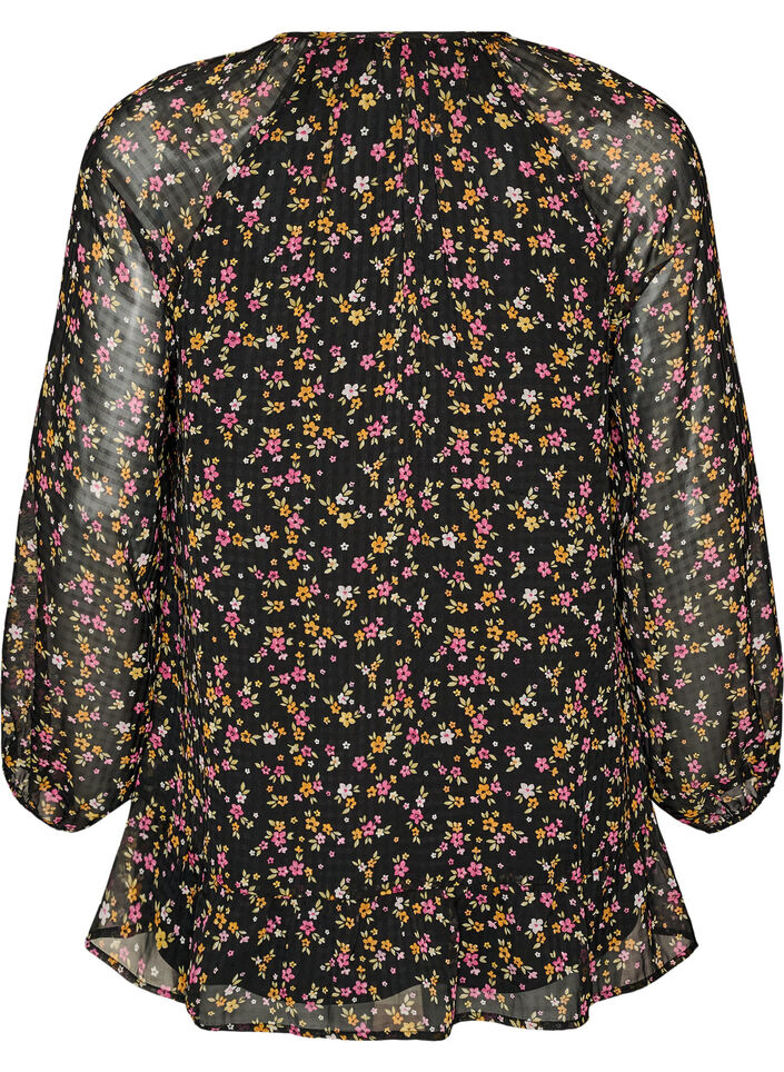 Tunika med blomsterprint og A-form, Sort, Packshot image number 1
