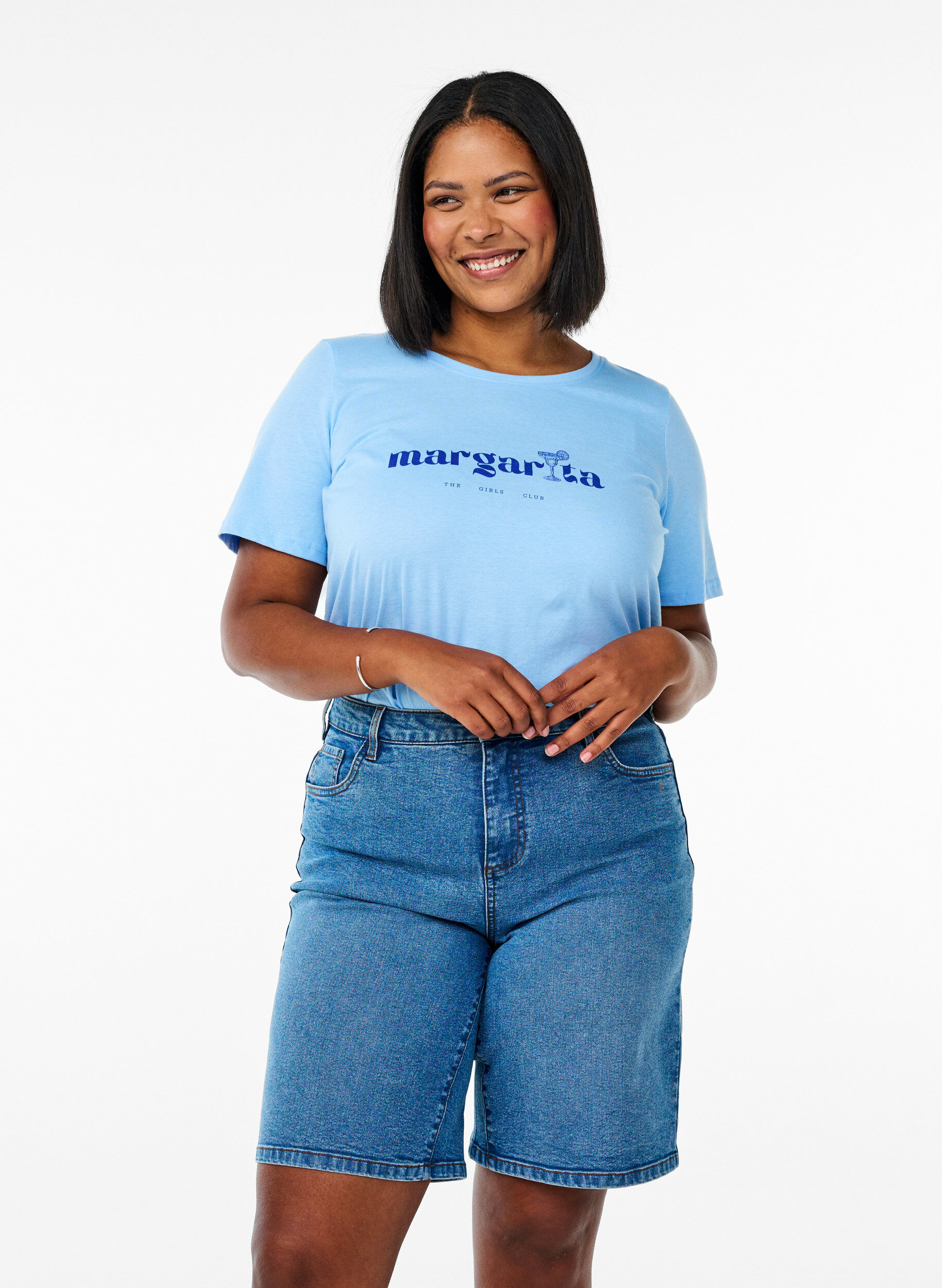 Zizzi L&oslash;se denimshorts med h&oslash;j talje, Bl&aring;, Model image number 0