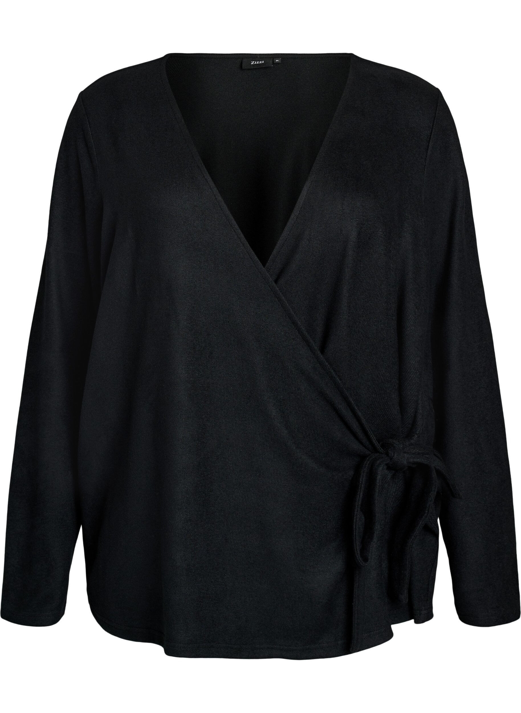ZizziSl&aring;-om bluse i jersey med bindeb&aring;nd, Sort, Packshot image number 0