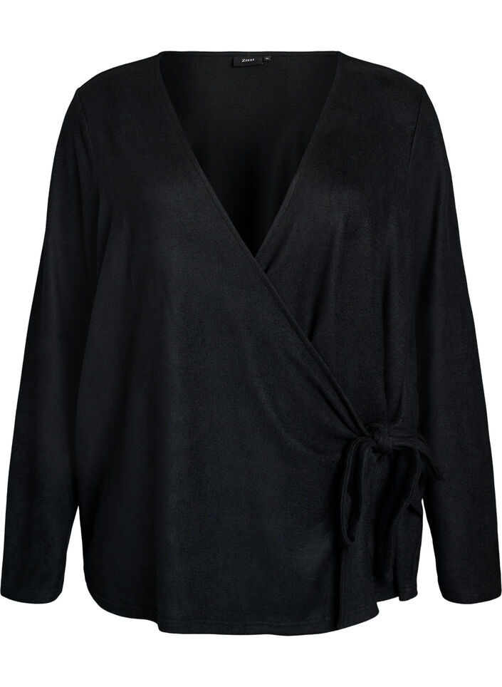 Sl&aring;-om bluse i jersey med bindeb&aring;nd, Sort, Packshot image number 0
