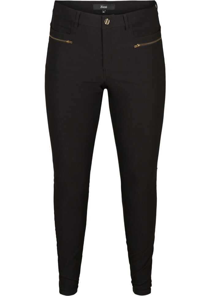 Tætsiddende bukser med lynlås detaljer, Black, Packshot image number 0