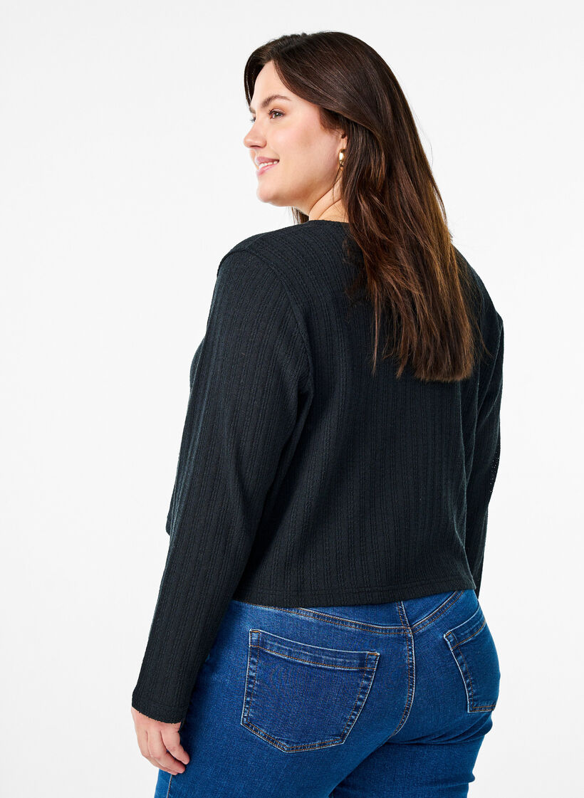 Jerseycardigan med struktur og bindeb&aring;nd, Sort, Model image number 2