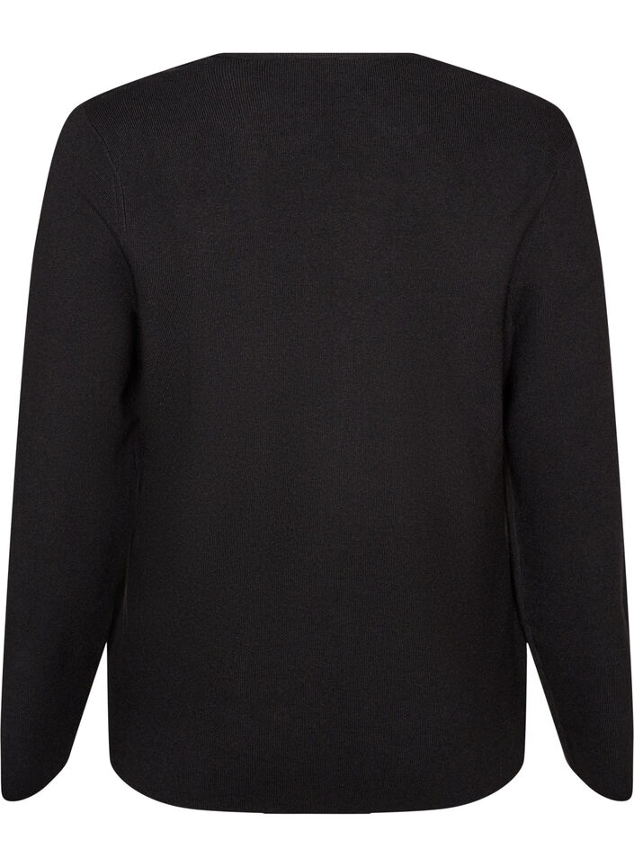 Finstrikket cardigan med stofbetrukne knapper, Sort, Packshot image number 1