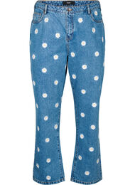 Højtaljede Gemma jeans med margueritter, L.B. Flower, Packshot