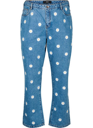 Højtaljede Gemma jeans med margueritter, L.B. Flower, Packshot image number 0
