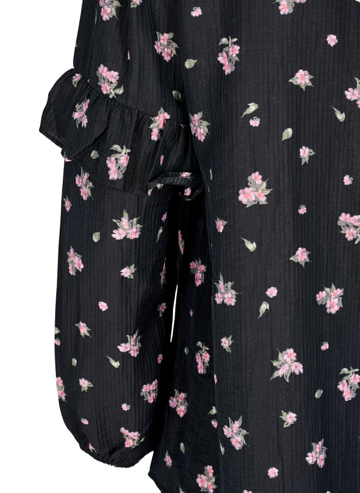 Blomsteret bluse i lyocell, Sort, Packshot image number 3