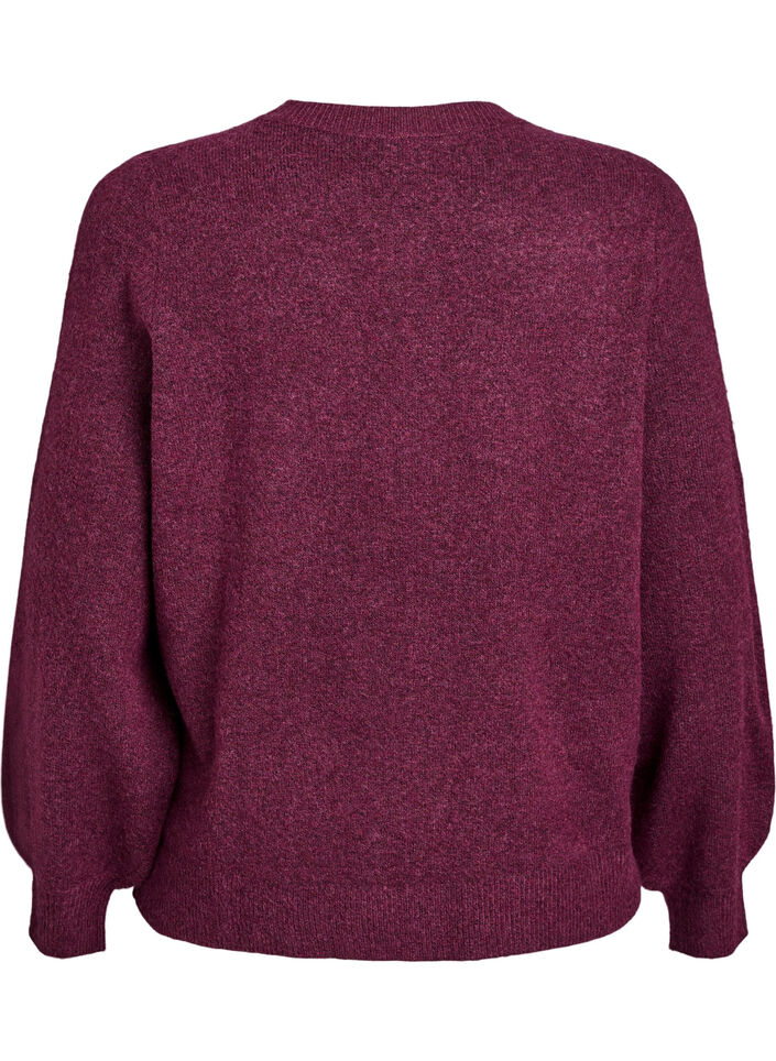 Cardigan i bl&oslash;d strik med guldfarvede knapper, M&oslash;rk Bordeaux, Packshot image number 1