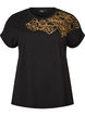 T-shirt i bomuld med blomstermotiv, Sort, Packshot image number 0