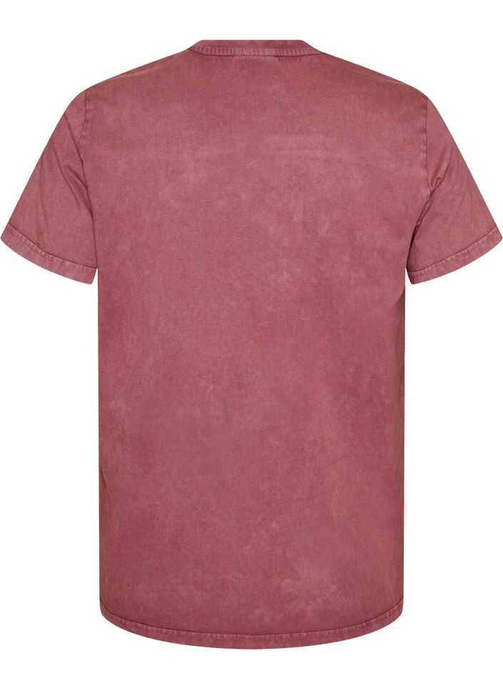T-shirt i bomuld med frontprint og vasket look, R&oslash;d, Packshot image number 1