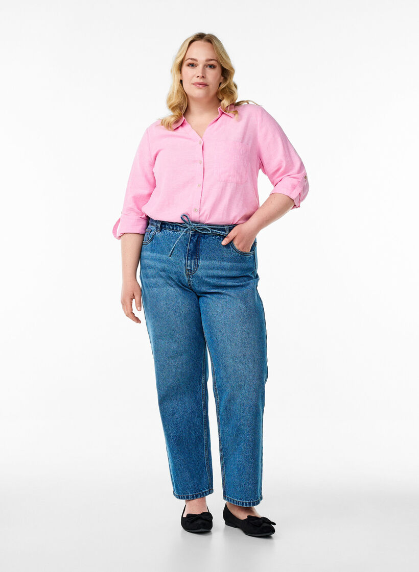 Skjorte i h&oslash;r og viskose med 3/4-&aelig;rmer, Lyser&oslash;d, Model image number 1