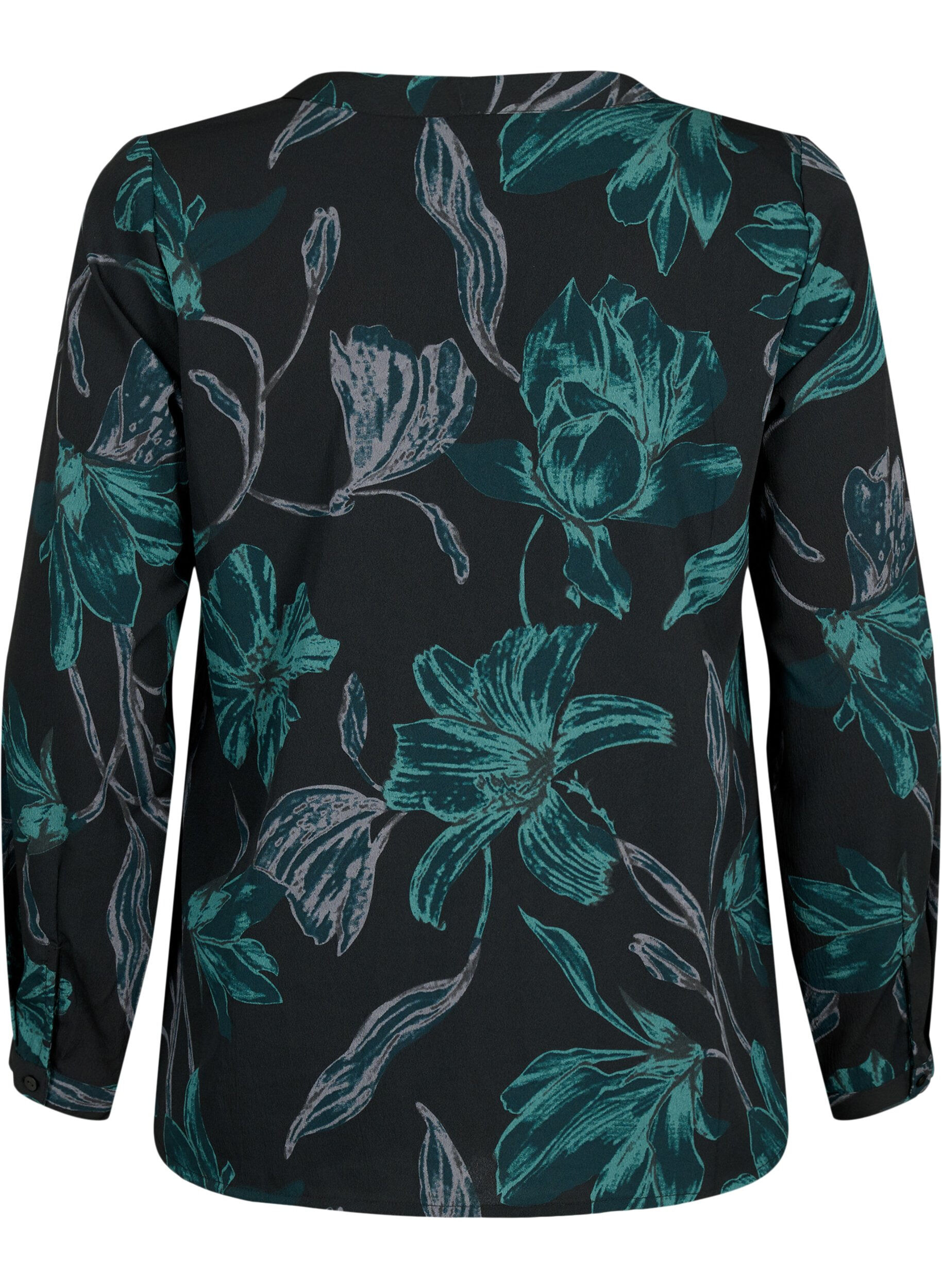 Zizzi FLASH - Lang&aelig;rmet bluse med print, Black Scarab Flower, Packshot image number 1