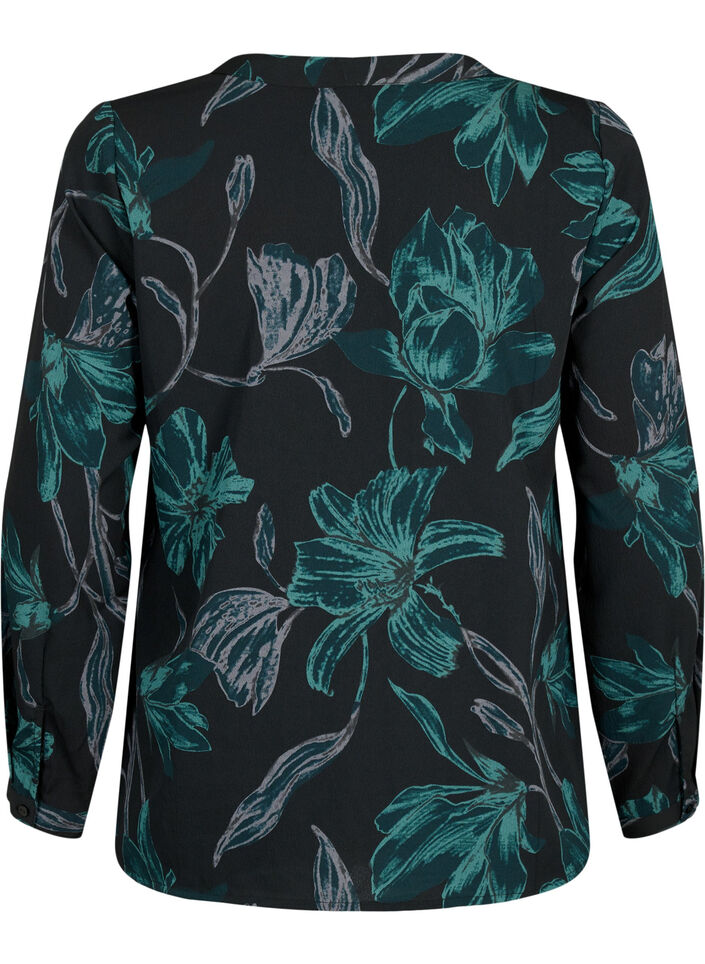 FLASH - Lang&aelig;rmet bluse med print, Black Scarab Flower, Packshot image number 1