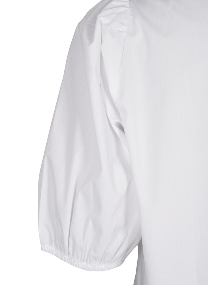 Kortærmet bluse med blondedetalje, Bright White, Packshot image number 3