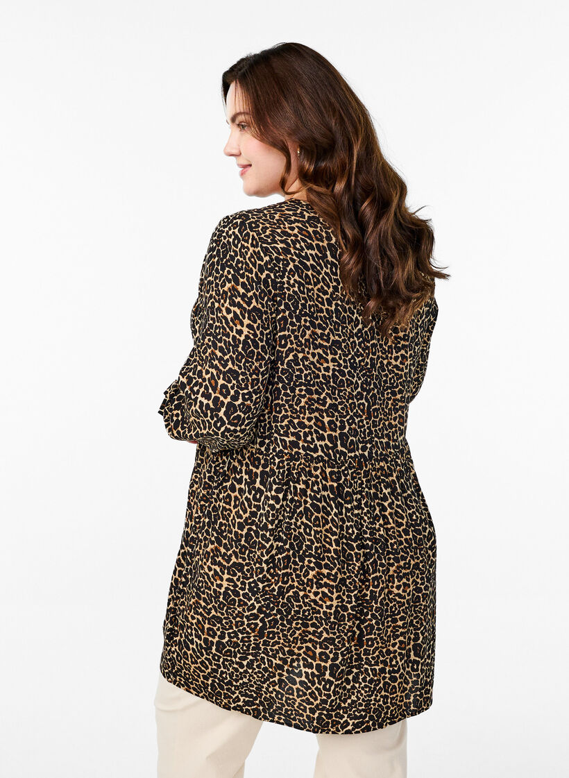 Langærmet tunika med skæring, Brun, Model image number 2