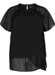 Bluse med 2/4 ærmer i mønstret chiffon, Black