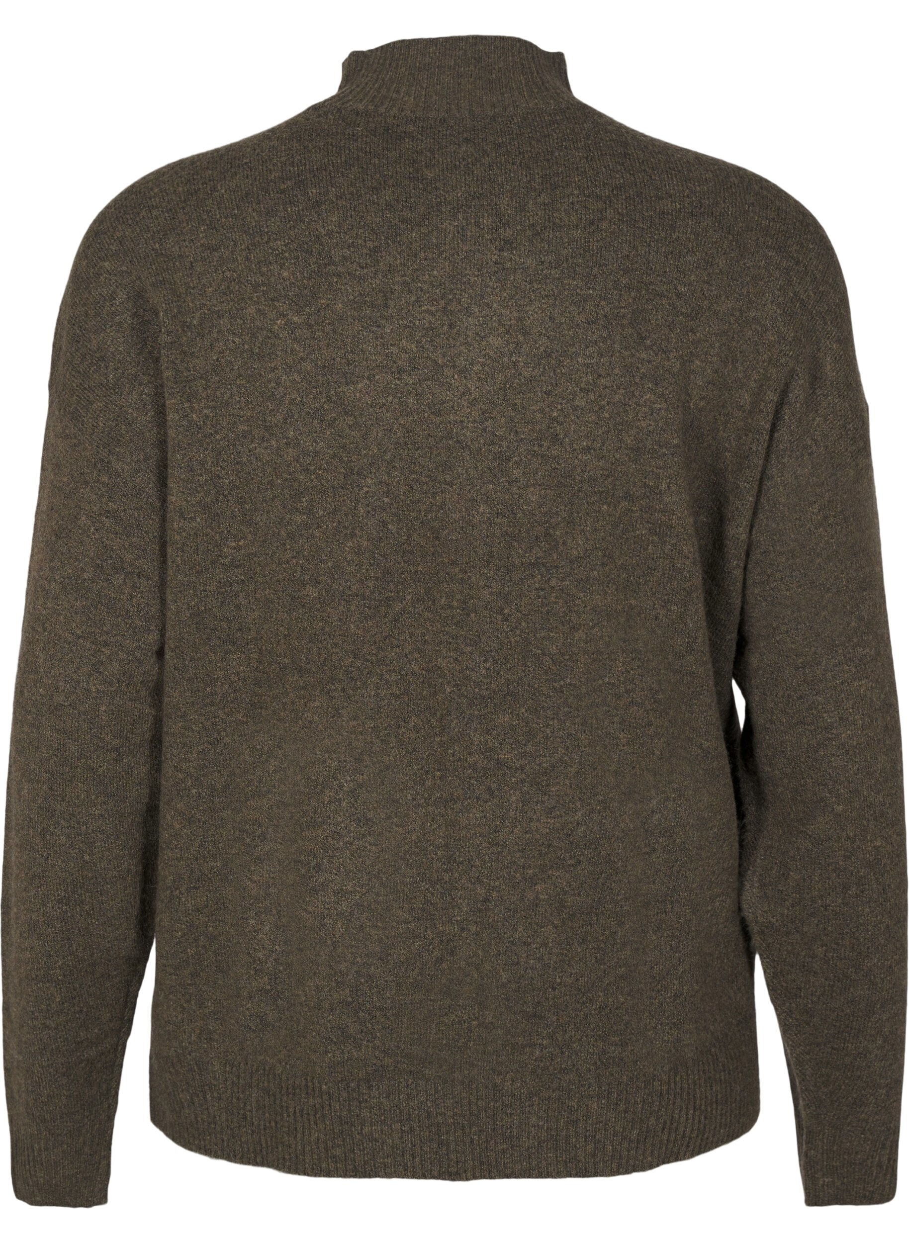 Zizzi Strikbluse med uld og h&oslash;j hals, Sea Turtle Mel., Packshot image number 1