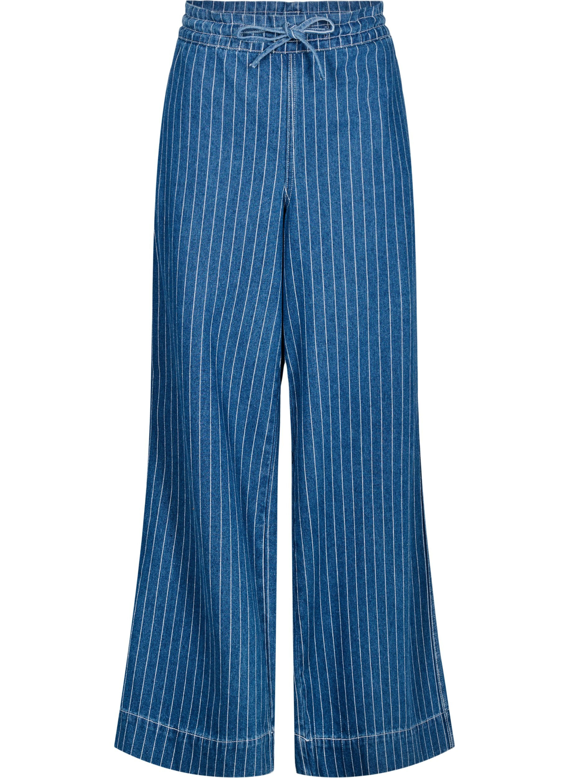 ZizziDenim jeans med brede ben og striber, Bl&aring;, Packshot image number 0