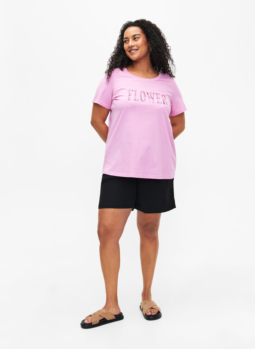 Bomulds t-shirt med tekstprint, Rosebloom w. Flower, Model image number 2