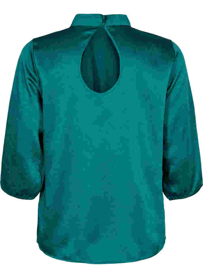 Bluse med 3/4 ærmer og kinakrave, Evergreen, Packshot image number 1