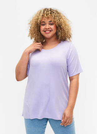 T-shirt i viskose med ribstruktur, Lavender, Model image number 0